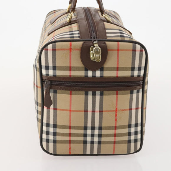Burberrys Nova Check Boston Bag Canvas Beige Gold Auth 182510