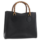 GUCCI Bamboo Hand Bag Leather Black Gold 002 1186 0260 Auth 182511-1