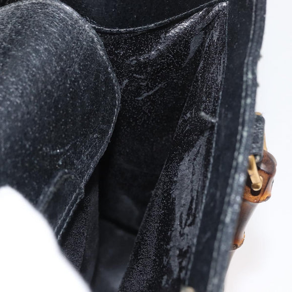 GUCCI Bamboo Hand Bag Leather Black Gold 002 1186 0260 Auth 182511