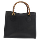 GUCCI Bamboo Hand Bag Leather Black Gold 002 1186 0260 Auth 182511-13