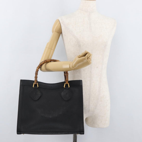 GUCCI Bamboo Hand Bag Leather Black Gold 002 1186 0260 Auth 182511