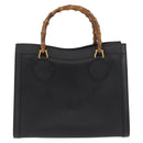 GUCCI Bamboo Hand Bag Leather Black Gold 002 1186 0260 Auth 182511-2