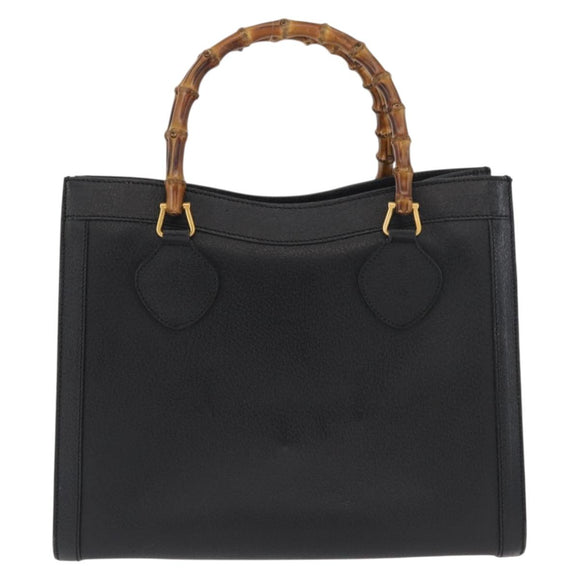 GUCCI Bamboo Hand Bag Leather Black Gold 002 1186 0260 Auth 182511