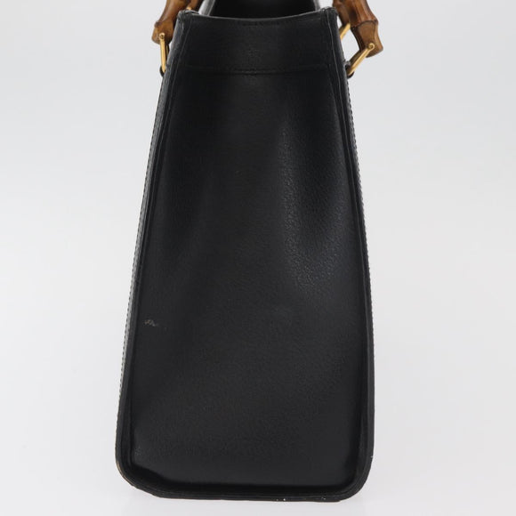 GUCCI Bamboo Hand Bag Leather Black Gold 002 1186 0260 Auth 182511