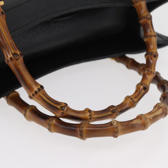 GUCCI Bamboo Hand Bag Leather Black Gold 002 1186 0260 Auth 182511