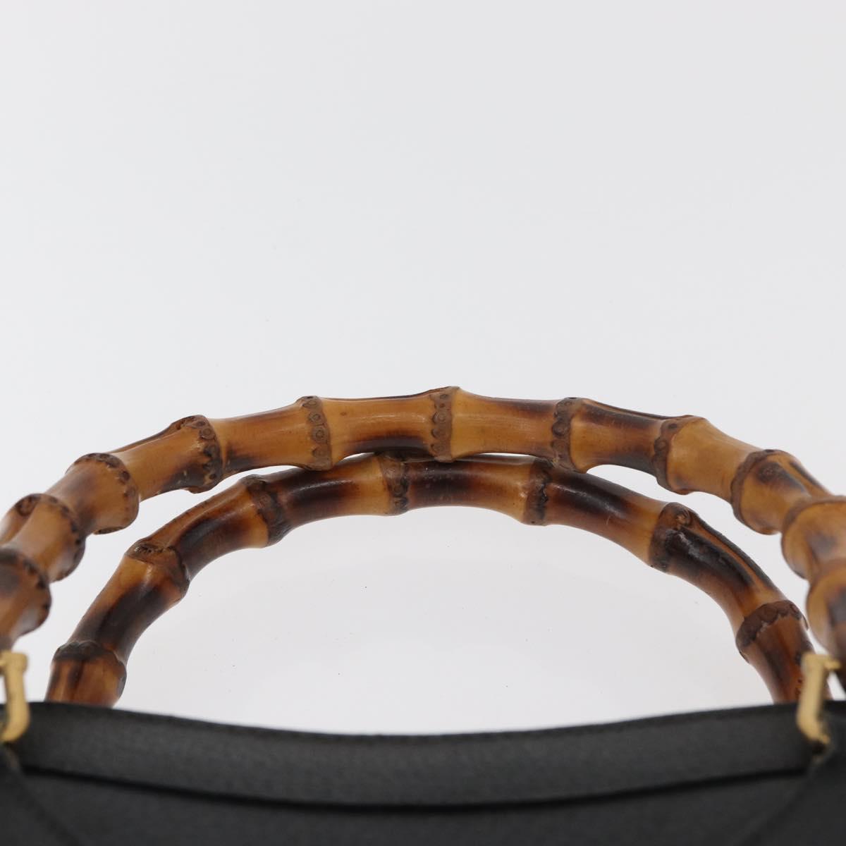 GUCCI Bamboo Hand Bag Leather Black Gold 002 2865 0260 Auth 182512