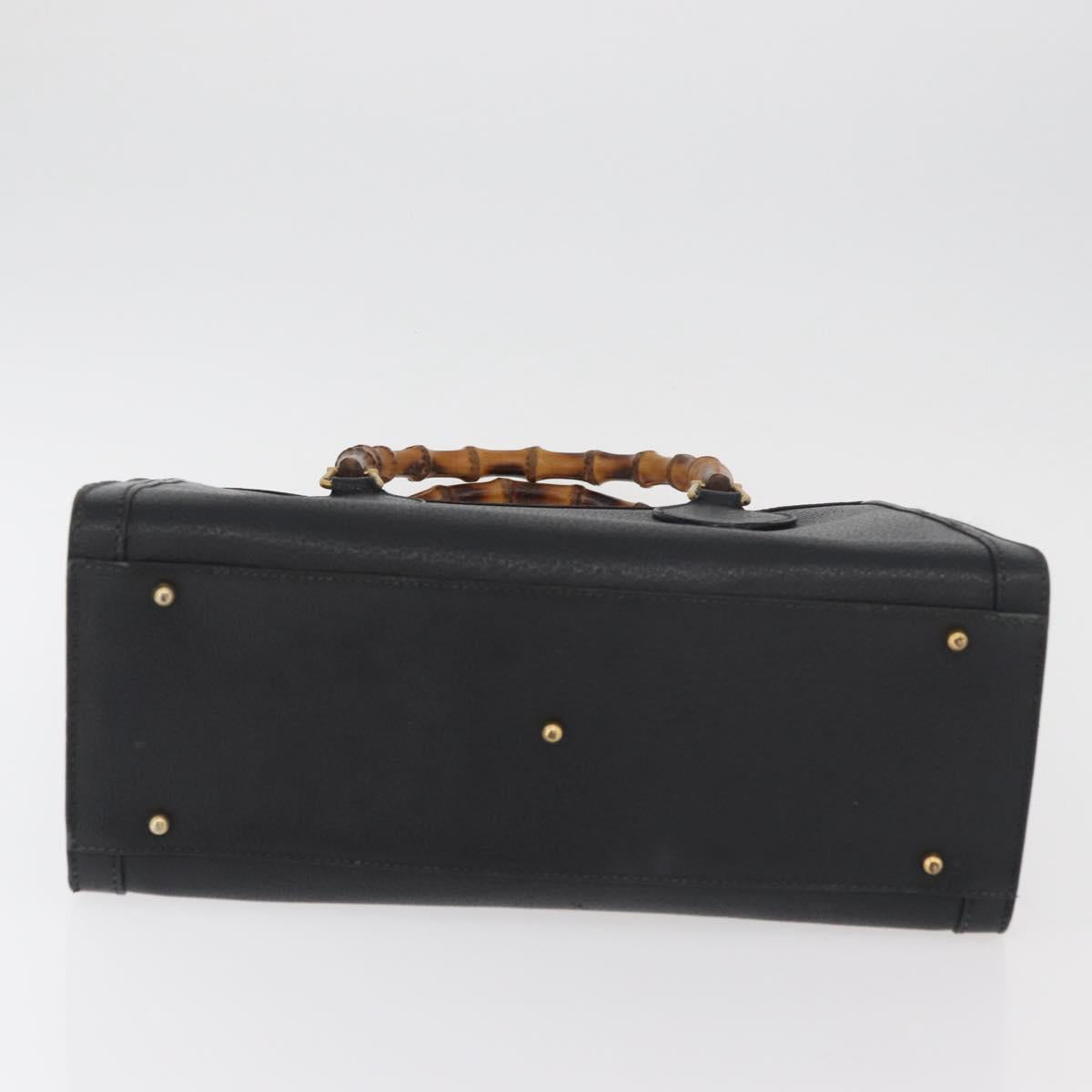 GUCCI Bamboo Hand Bag Leather Black Gold 002 2865 0260 Auth 182512