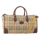 Burberrys Nova Check Boston Bag PVC Leather 2way Beige Gold Auth 182513-1