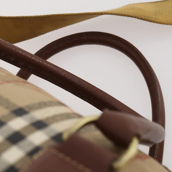 Burberrys Nova Check Boston Bag PVC Leather 2way Beige Gold Auth 182513