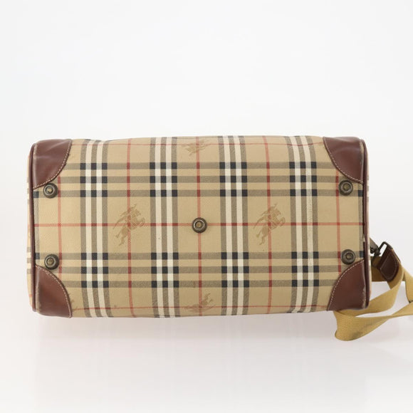 Burberrys Nova Check Boston Bag PVC Leather 2way Beige Gold Auth 182513