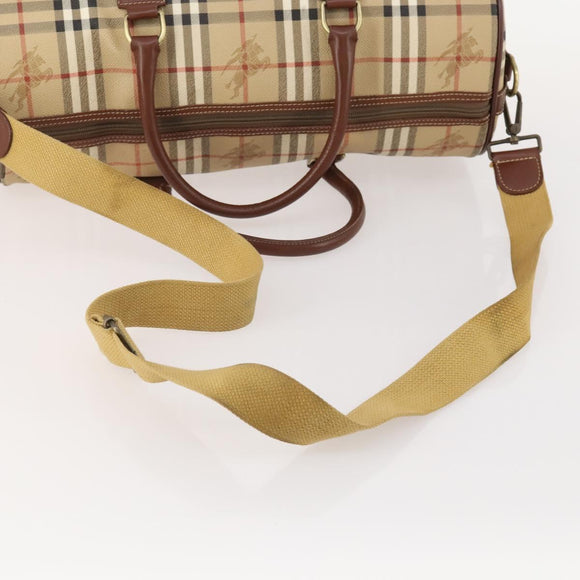 Burberrys Nova Check Boston Bag PVC Leather 2way Beige Gold Auth 182513