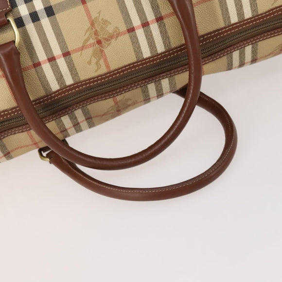 Burberrys Nova Check Boston Bag PVC Leather 2way Beige Gold Auth 182513