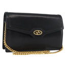 GUCCI Umhängetasche Kette Leder Schwarz Gold Auth 182515-1