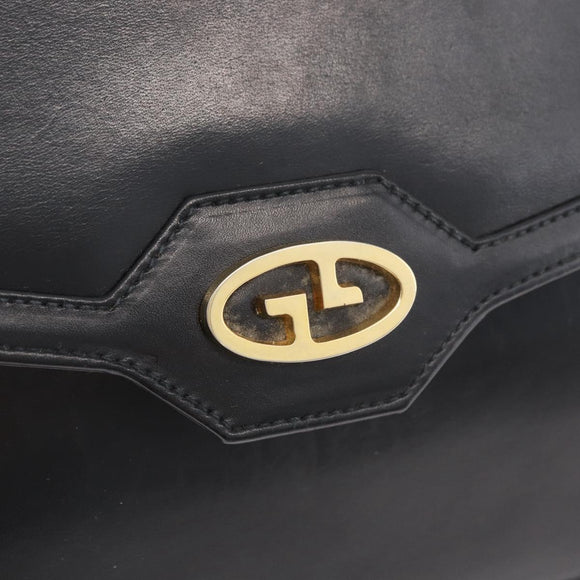 GUCCI Umhängetasche Kette Leder Schwarz Gold Auth 182515