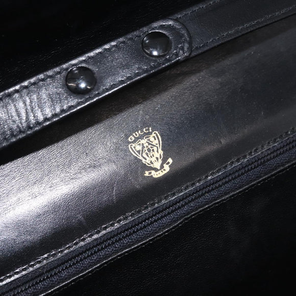 GUCCI Umhängetasche Kette Leder Schwarz Gold Auth 182515
