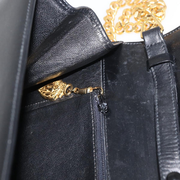 GUCCI Umhängetasche Kette Leder Schwarz Gold Auth 182515