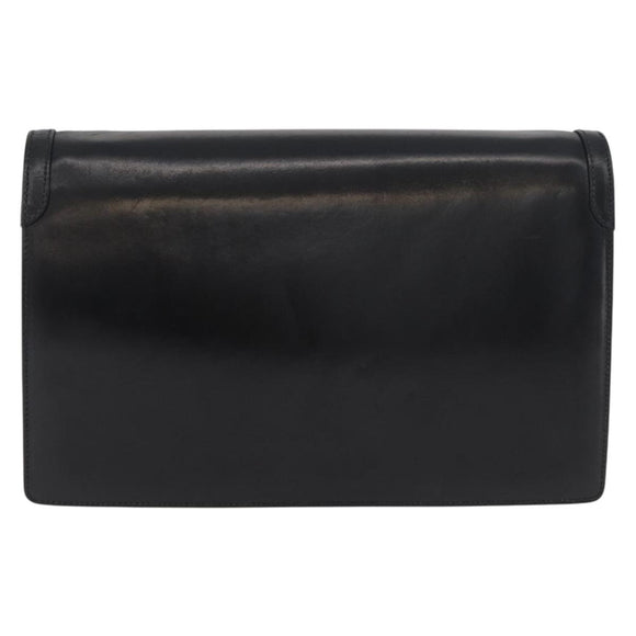 GUCCI Umhängetasche Kette Leder Schwarz Gold Auth 182515