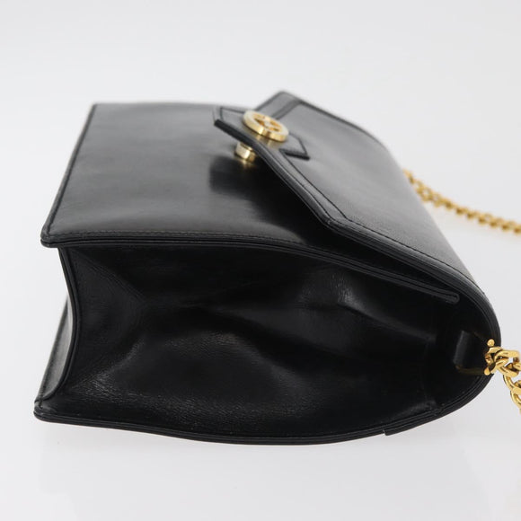 GUCCI Umhängetasche Kette Leder Schwarz Gold Auth 182515