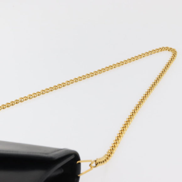 GUCCI Umhängetasche Kette Leder Schwarz Gold Auth 182515