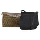 FENDI Zucchino Canvas Bag Coated Canvas 2 Set Black Beige Auth 182517-1
