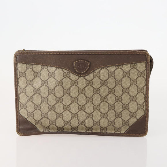 GUCCI GG Supreme Clutch Bag PVC 3 Set Beige Auth 182518