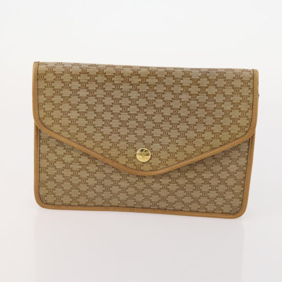 CELINE Macadam Canvas Clutch Bag PVC Leather 4 Set Brown Beige Auth 182519