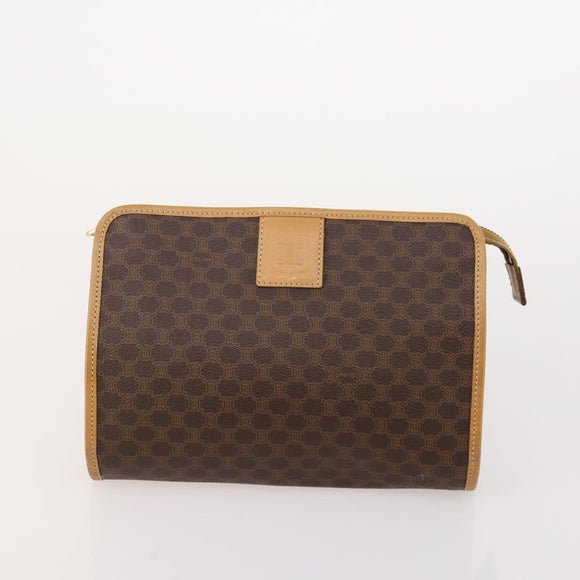 CELINE Macadam Canvas Clutch Bag PVC Leather 4 Set Brown Beige Auth 182519