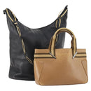 GUCCI Sherry Line Shoulder Bag Leather 2 Set Black Beige Auth 182522-1