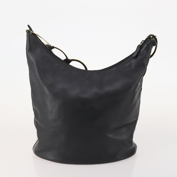 GUCCI Sherry Line Shoulder Bag Leather 2 Set Black Beige Auth 182522