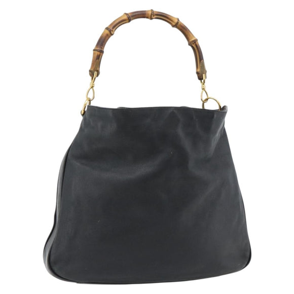 GUCCI Bamboo Shoulder Bag Leather Brown Gold Auth 182526