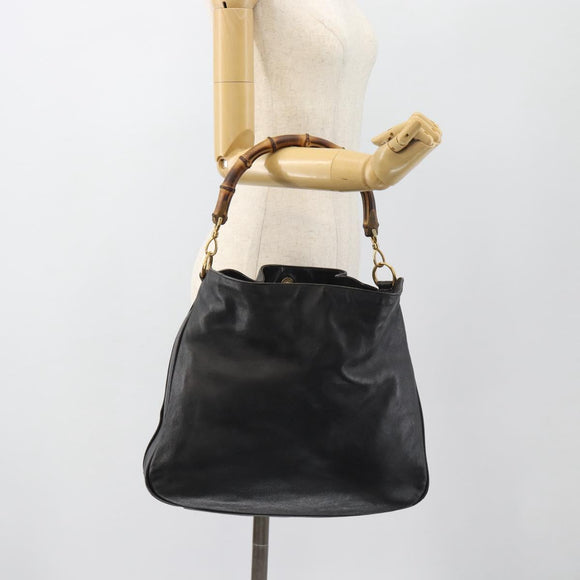GUCCI Bamboo Shoulder Bag Leather Brown Gold Auth 182526
