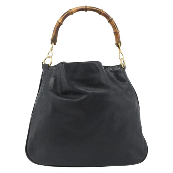 GUCCI Bamboo Shoulder Bag Leather Brown Gold Auth 182526