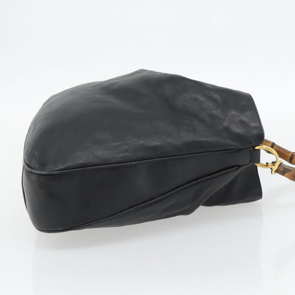 GUCCI Bamboo Shoulder Bag Leather Brown Gold Auth 182526