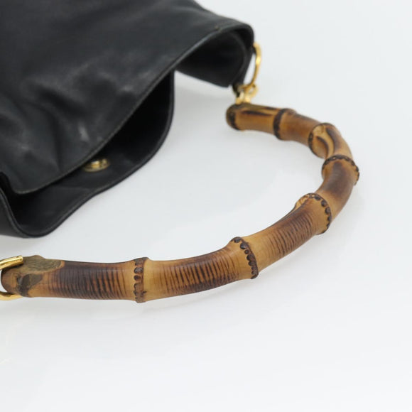 GUCCI Bamboo Shoulder Bag Leather Brown Gold Auth 182526