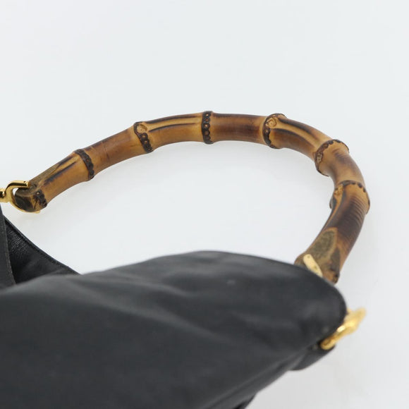 GUCCI Bamboo Shoulder Bag Leather Brown Gold Auth 182526