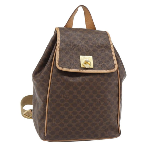 CELINE Macadam Canvas Rugzak PVC Leer Bruin Goud Auth 182528A
