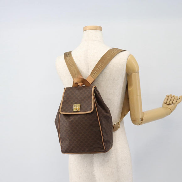 CELINE Macadam Canvas Rugzak PVC Leer Bruin Goud Auth 182528A