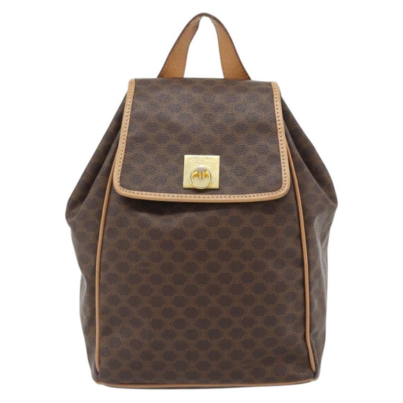CELINE Macadam Canvas Rugzak PVC Leer Bruin Goud Auth 182528A