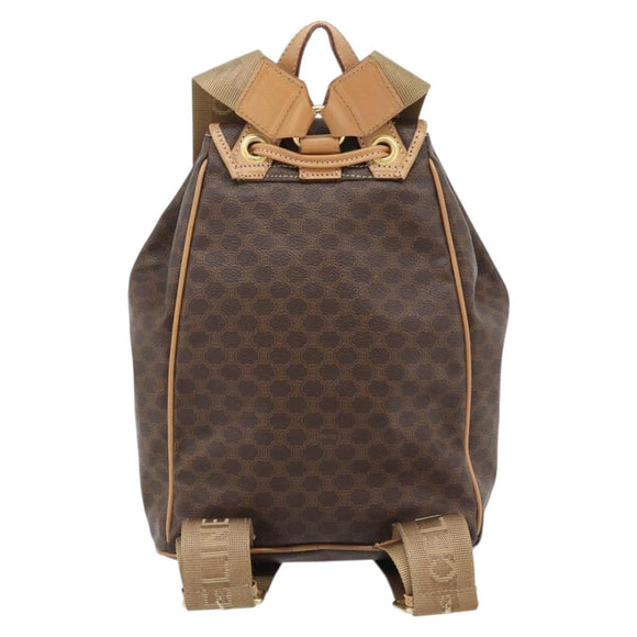 CELINE Macadam Canvas Rugzak PVC Leer Bruin Goud Auth 182528A