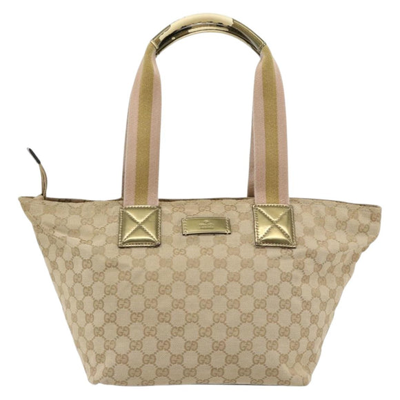 GUCCI GG Canvas Sherry Line Tote Bag Beige Gold 131230 Auth 182529