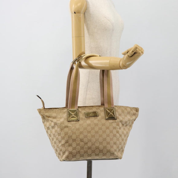GUCCI GG Canvas Sherry Line Tote Bag Beige Gold 131230 Auth 182529