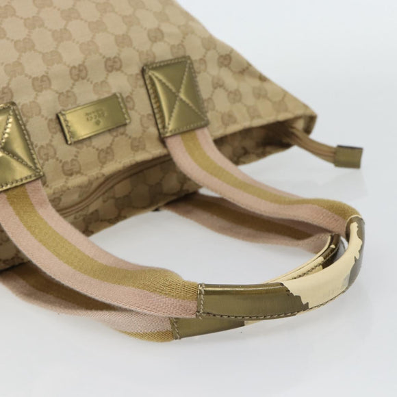 GUCCI GG Canvas Sherry Line Tote Bag Beige Gold 131230 Auth 182529