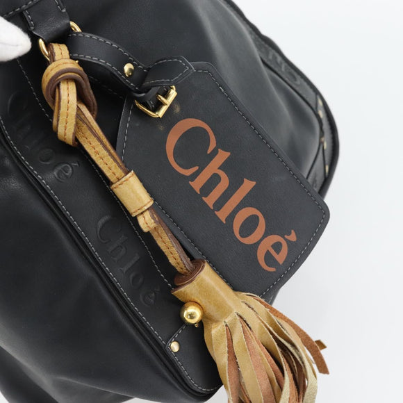 Chloe Eden Tote Bag Leather Black Gold Auth 182531A