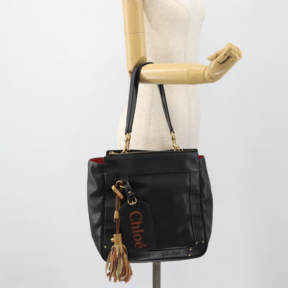 Chloe Eden Tote Bag Leather Black Gold Auth 182531A