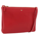 CELINE Trio Shoulder Bag Leather Red Gold Auth 182535A-1