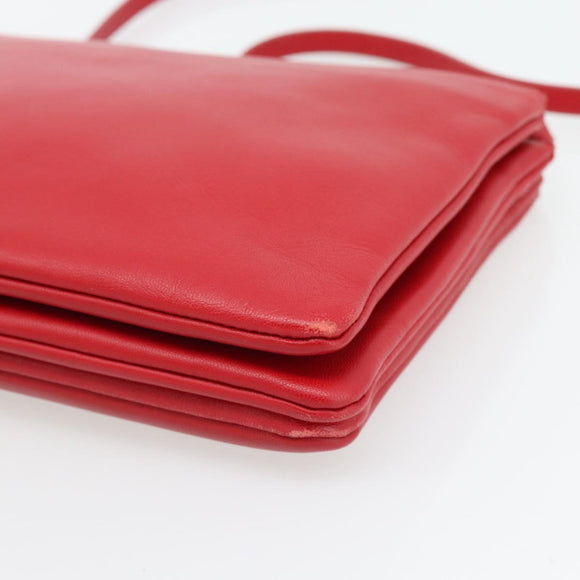 CELINE Trio Shoulder Bag Leather Red Gold Auth 182535A