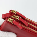 CELINE Trio Shoulder Bag Leather Red Gold Auth 182535A-10
