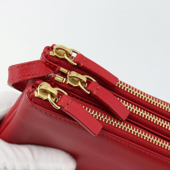 CELINE Trio Shoulder Bag Leather Red Gold Auth 182535A
