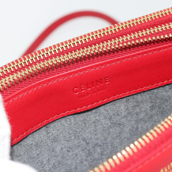 CELINE Trio Shoulder Bag Leather Red Gold Auth 182535A