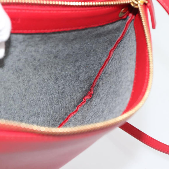 CELINE Trio Shoulder Bag Leather Red Gold Auth 182535A